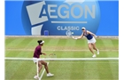 BIRMINGHAM, ENGLAND - JUNE 15:  Raquel Kops-Jones and Abigail Spears (R) of the United States in action during the Doubles Final during Day Seven of the Aegon Classic at Edgbaston Priory Club on June 15, 2014 in Birmingham, England.  (Photo by Tom Dulat/Getty Images)